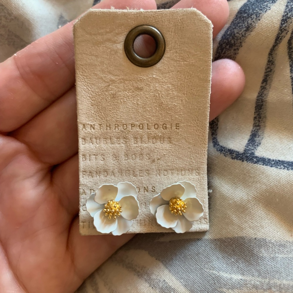 Anthropologie Petal Post Earrings in White